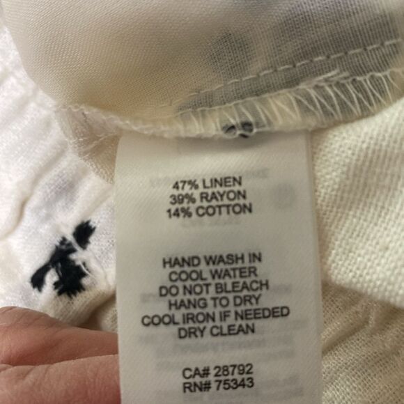 HOUSE OF HARLOW 1960 Embroidered Linen Blend palazzo Elastic Waist Pants - Picture 6 of 13